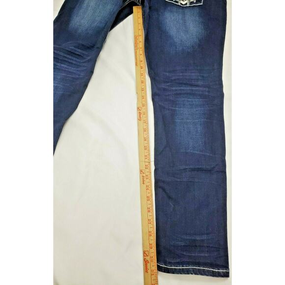 Distressed Vanity Jeans 32 x 32 Premium Embellish Slim Skinny Low Dark Stretch - Picture 5 of 12